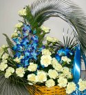 Exotic Blue Orchid N Yellow Carnation Basket