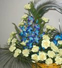 Exotic Blue Orchid N Yellow Carnation Basket