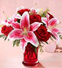Passionate Pink Oriental Lilies N Roses in Vase.