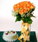 Orange Rose vase n Cake
