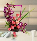 Splendid Purple Orchid N Rose Arrangement